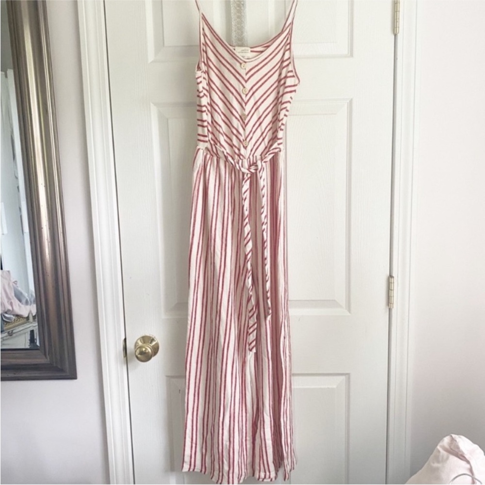 Caution To The Wind Red and White Striped Jumpsuit